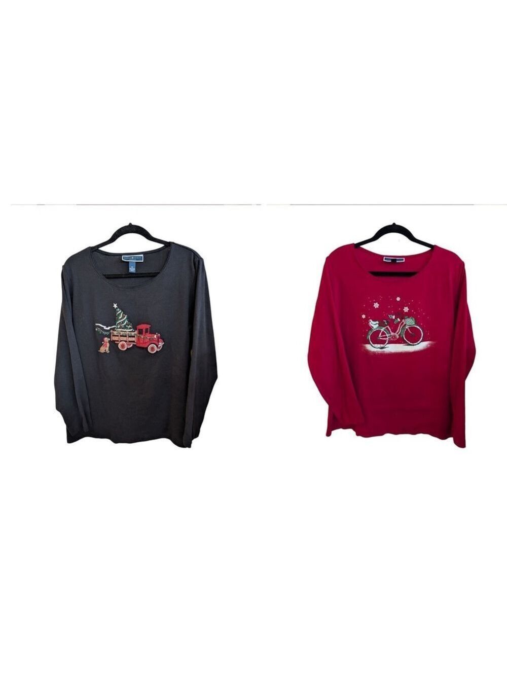 Karen Scott Lot of 2 Women's Plus Size 0X Cotton Xmas Scoop Neck Festive